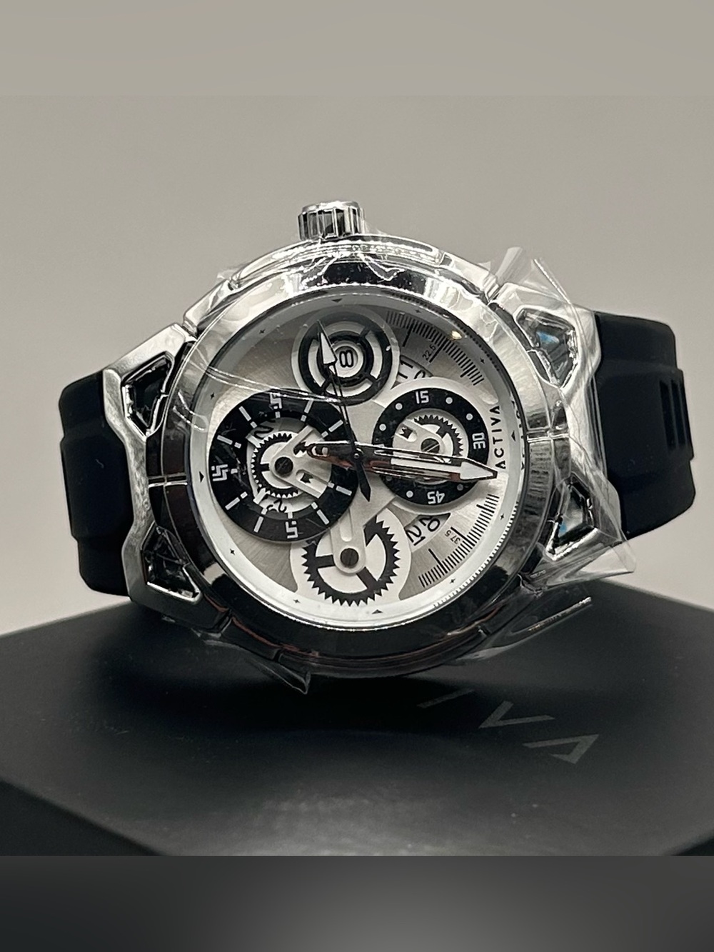 Activa Drift X Invicta Men’s Silver Dial Black Silicone Strap Quartz 44mm Watch